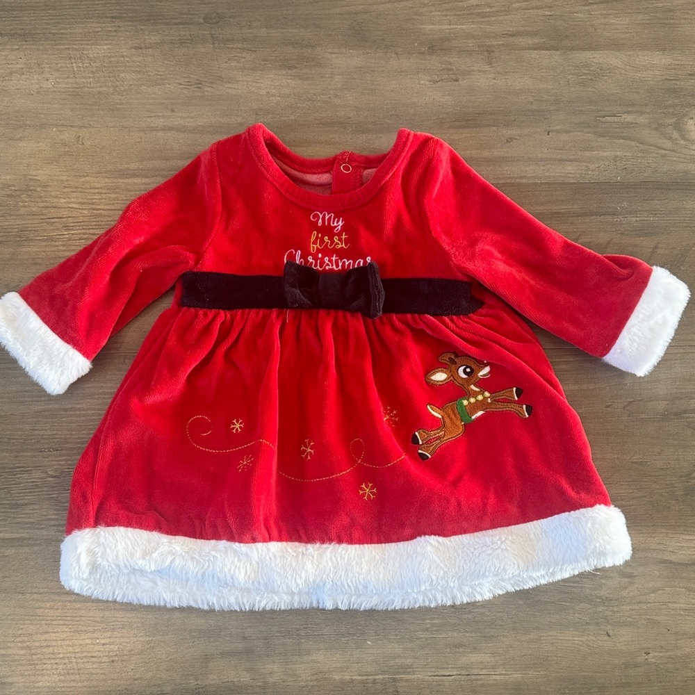 Red Christmas Baby Dress with Reindeer